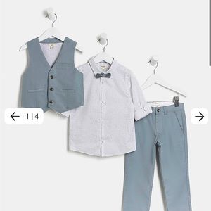 River Island Mini Boys Blue Dusky 4 Piece Tailored Suit